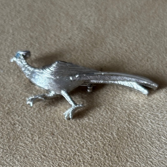 Vintage Road Runner Pheasant Brooch Pin Silver Tone - Picture 2 of 5